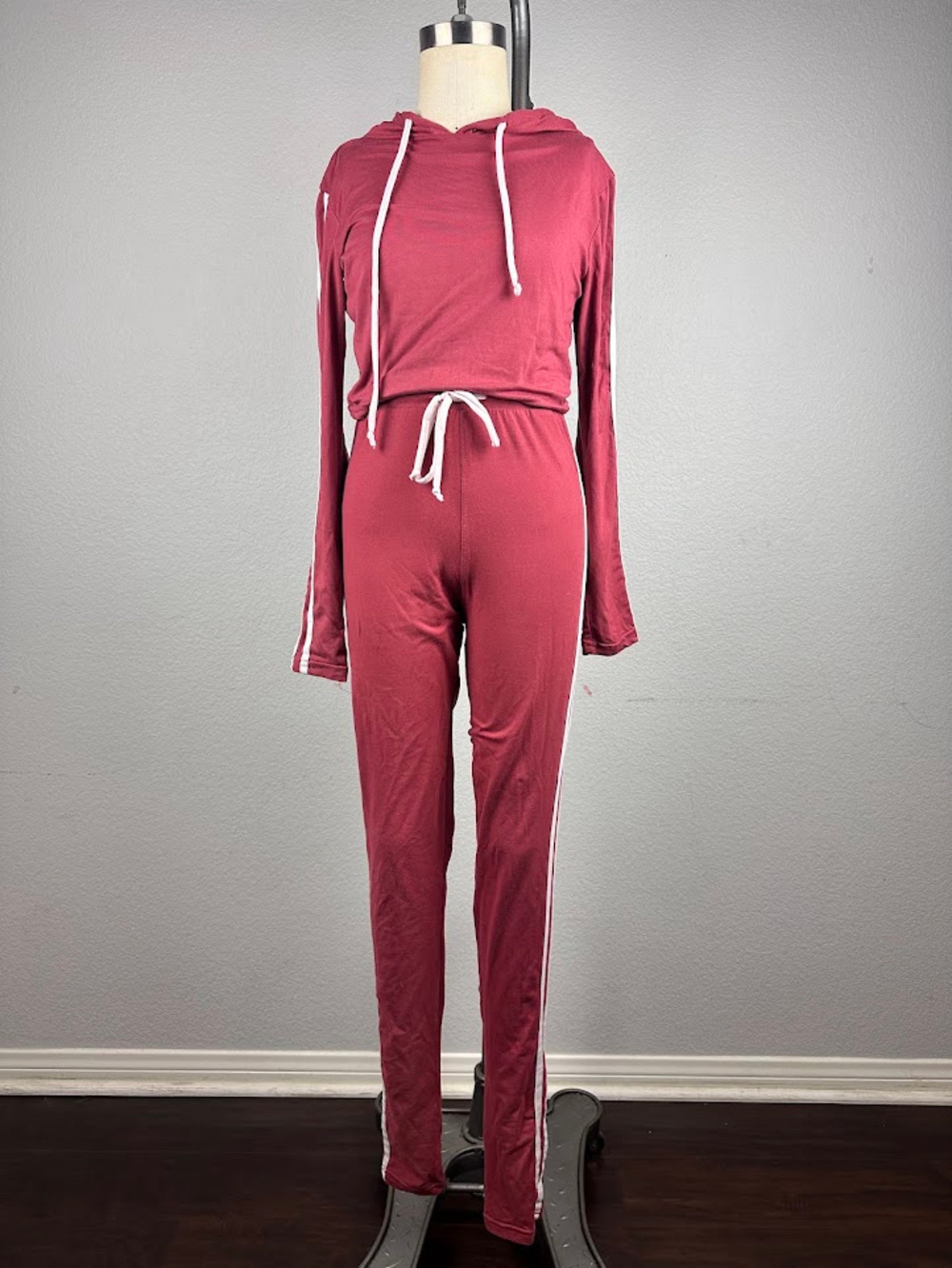 Fashion Nova Hooded Activewear Set Red White Stripe Size S